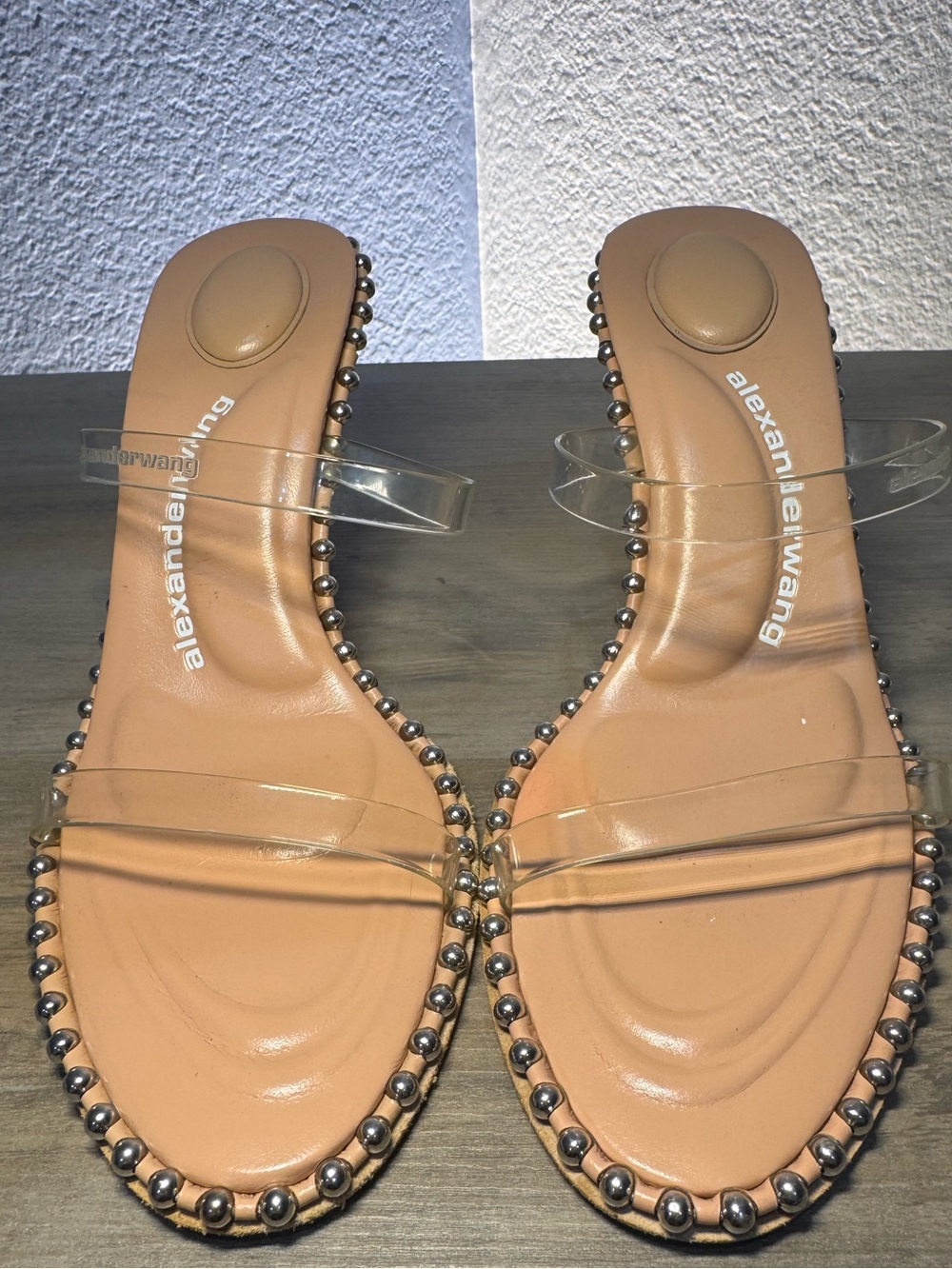 Alexander Wang Nova Studded Clear PVC Nude Mule Heels EU 39.5